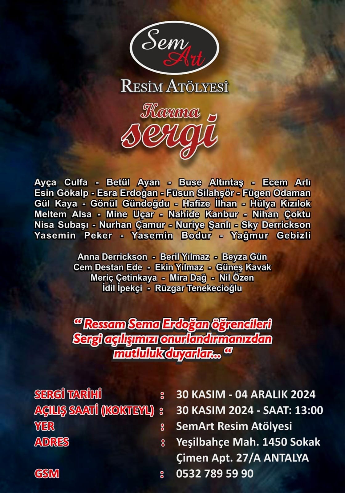 Atölye Sergileri – 30 KASIM – 8 ARALIK SERGİ AFİŞİ