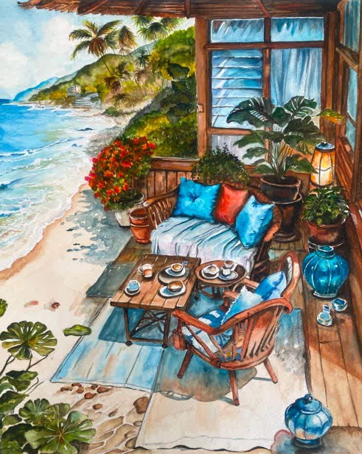 KURU KALEM SULU BOYA SAHİL KENARI EV