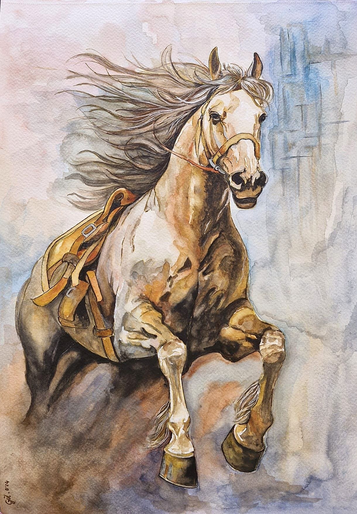 KURU KALEM SULU BOYA KOŞAN BEYAZ AT