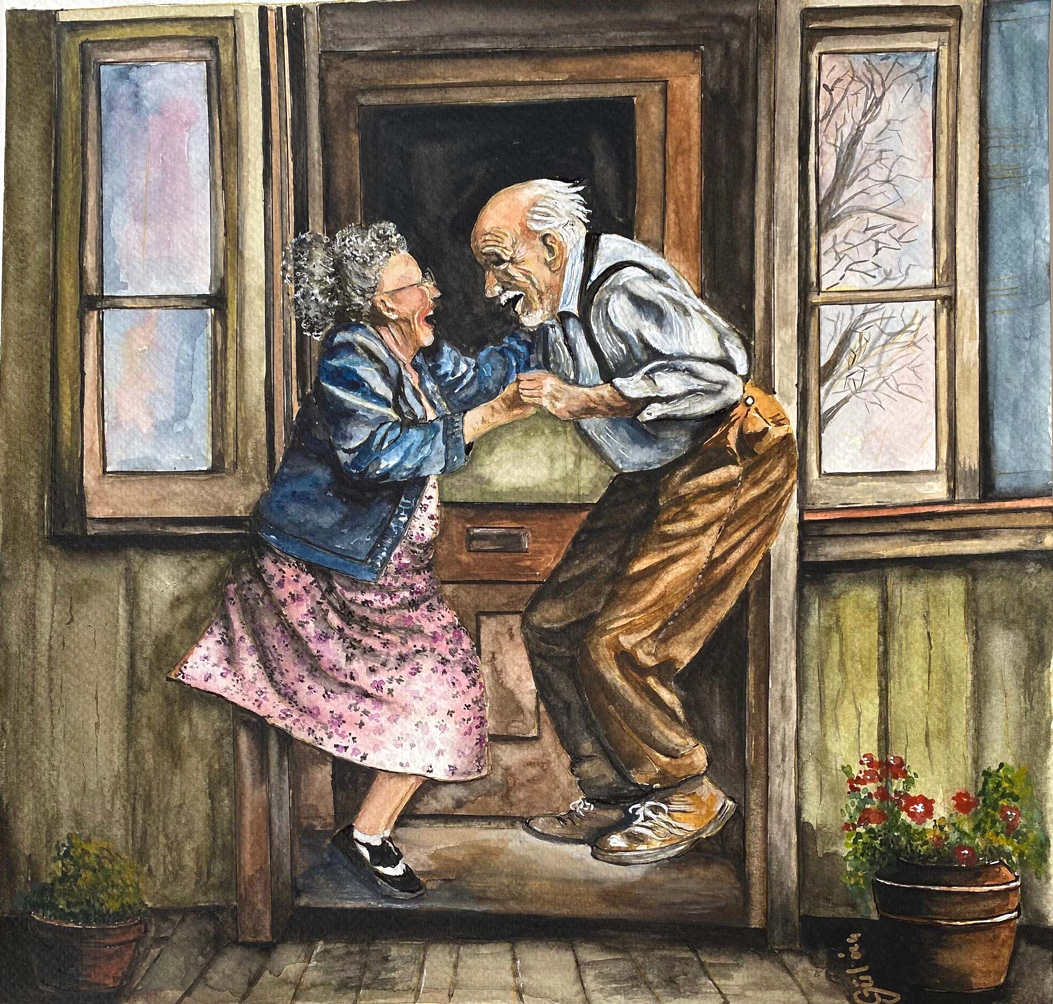 KURU KALEM SULU BOYA KAFADAR YAŞLI ÇİFT